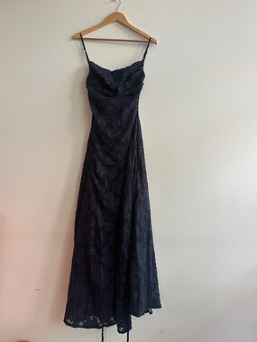Black Lace Spaghetti Strap Evening Dress